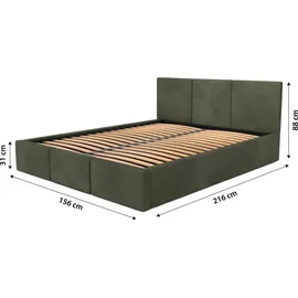 Muralo Polsterbett für Schlafzimmer Polsterbett mit Bettkasten und Gasdruckfeder Bett mit Polsterkopfteil Doppelbett 140x200 Bett mit Stauraum Khaki