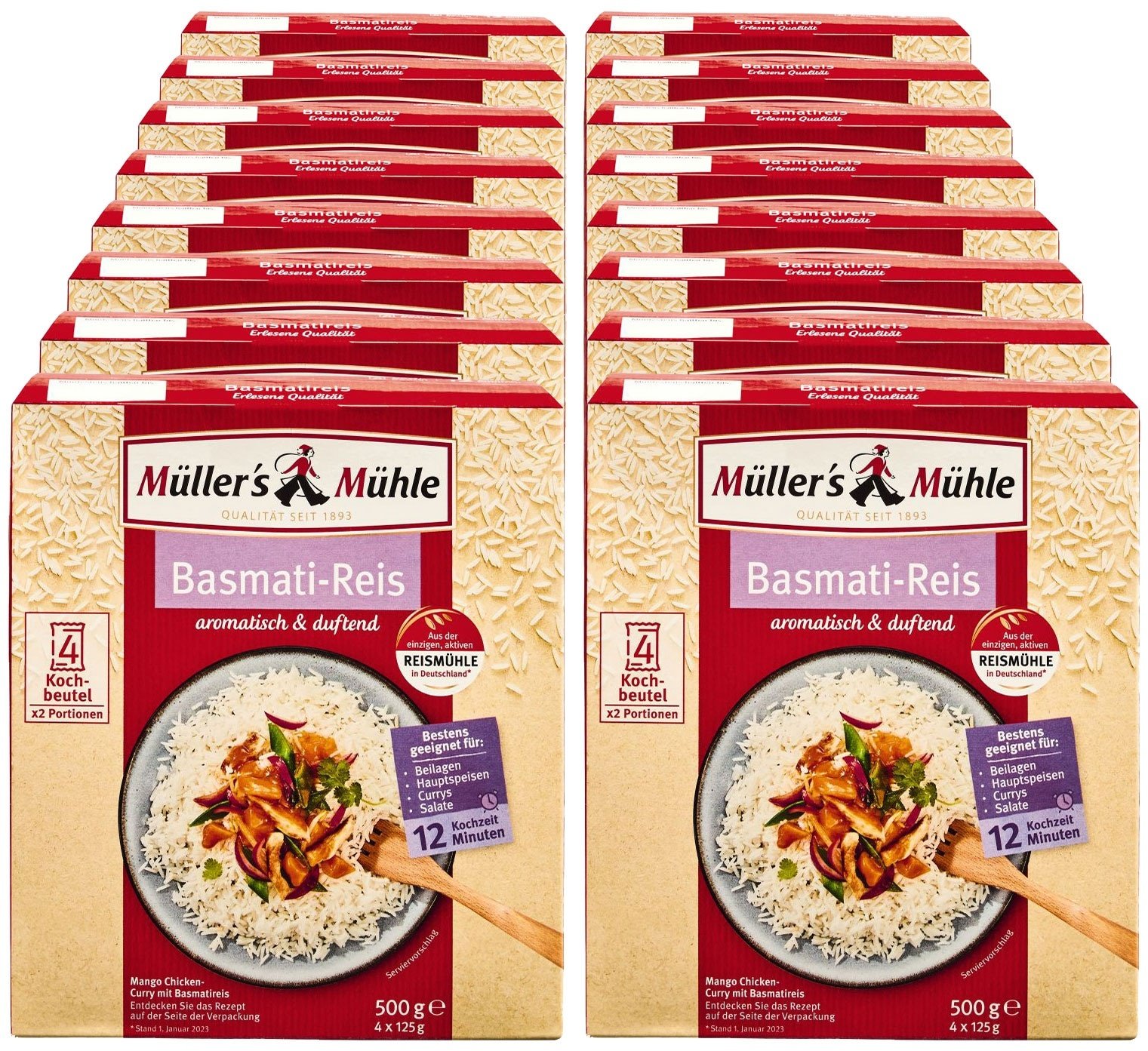 Müller's Mühle Basmati Reis Kochbeutel 500 g, 16er Pack