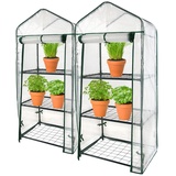 Royal Gardineer 2er-Set Folien-Gewächshäuser, 3 Etagen, Aufroll-Tür, 59x126x39cm, weiß