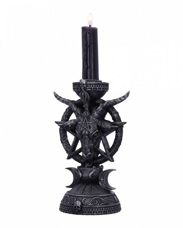Horror-Shop Kerzenständer Gothic Kerzenhalter mit Baphomet Motiv grau|schwarz