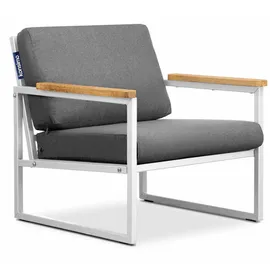 Konsimo Konsimo® Gartensessel, Weiß, Grau, Metall, Textil, Holz, 70x65x60 cm, Hergestellt in Europa, Loungemöbel, Lounge-Sessel