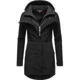 Ragwear Damen, Softshellmantel Lange Übergangsjacke Outdoormantel mit Kapuze Ybela Black22 Gr. M - M