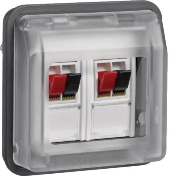 Hager WNA626 Lautsprecher-Anschlussdosen-Einsatz 2-fach mit Klappdeckel, W.1 IP55, grau
