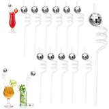 Disco-Kugel-Trinkhalme, Mini Spiegel-Kugel-Strohhalme, Wiederverwendbar, Cocktail Strohhalme, für Geburtstagsparty, Party und Bar Holiday, Silber, 12 Stück