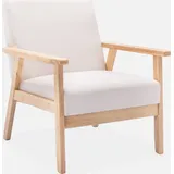 sweeek - Skandinavischer Sessel aus Hevea-holz mit Stoffbezug, Polyester, Creme