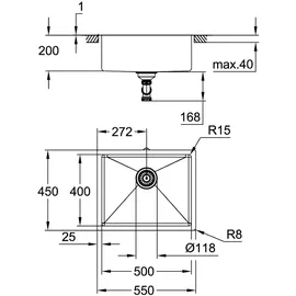 Grohe K700 Küchenspüle, 31574GN1, 60-S 54,4/44,4 1.0