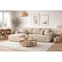 kaiser möbel Ecksofa mit Schlaffunktion und Bettkasten Ivo L aus Chenille-Stoff Artico, Ecksofa mit Schlaffunktion, integrierter Stauraum,mit Schlaffunktion,pflegeleichter Chenille-Stoff beige