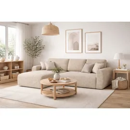 kaiser möbel Ecksofa mit Schlaffunktion und Bettkasten Ivo L aus Chenille-Stoff Artico, Ecksofa mit Schlaffunktion, integrierter Stauraum,mit Schlaffunktion,pflegeleichter Chenille-Stoff beige