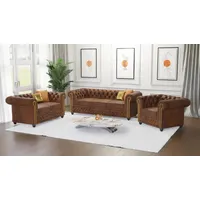 s-style möbel SITZGARNITUR mit Schlaffunktion 3+2+1 Chesterfield Flux Braun Microfaser Vintageoptik