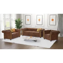 s-style möbel SITZGARNITUR mit Schlaffunktion 3+2+1 Chesterfield Flux Braun Microfaser Vintageoptik