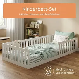 Kids Collective Jugendbett Bodenbett 90 x 200 cm Kiefer massiv weiß