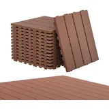 Aufun 11 Stück Balkonfliesen 30x30cm, Terrassenfliesen in Holzoptik, Wasserfeste Gartenfliesen Kunststoff mit Klick-System, Bodenbelag für Balkon, Terrasse, Außenbereich, Dunkelkaffee, 1m2 Braun