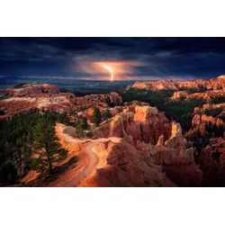 Fototapete PAPERMOON "Photo-Art STEFAN MITTERWALLNER, BLITZ ÜBER BRYCE CANYON", bunt, B:3,50m L:2,60m, Vlies, Tapeten