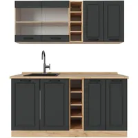 Vicco Singleküche R-Line, Anthrazit Landhaus/Goldkraft Eiche 160 cm ohne