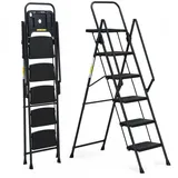 kowdom Trittleiter Klappbare Trittleiter mit Handlauf & Werkzeugablage, 150 kg, Haushalt (Trittleiter, Einzelleiter mit Werkzeugablage), klappbar, platzsparend 190 cm