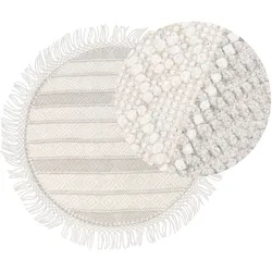 Teppich Wolle beige ⌀ 140 cm Fransen Kurzflor BALTALAR