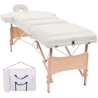 vidaXL Massageliege Massagetisch, weiß, 3x klappbar, tragbar, mobil, Holz
