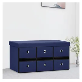 vidaXL Faltbare Sitzbank mit Stauraum Blau 76x38x38 cm Leinenoptik