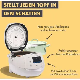 Reishunger Digitaler Reiskocher, Grau (860W/1,5l) für bis zu 8 Personen, Multikocher mit 12 Programmen, Timer- und Warmhaltefunktion inkl. Reishunger - Grau