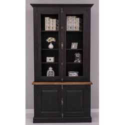 Casa Padrino Landhausstil Schrank Schwarz / Rot / Braun 120 x 50 x H. 228 cm - Massivholz Vitrine - Landhausstil Massivholz Möbel