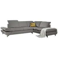 Ecksofa W.SCHILLIG "taoo" Sofas Gr. B/H/T: 296cm x 84cm x 242cm, ROHLEDER Jacquard-Flachgewebe Q2 W60, Ottomane rechts, mit Kopfteilverstellung-mit Sitztiefenverstellung, silberfarben (silbergrau w60) mit Sitziefenverstellung & Kopfteilverstellung