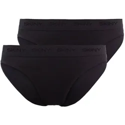 SKINY Damen Rio Slip, 2er Pack - Unterwäsche, Unterhose, Baumwolle, Logobund, Feinripp, einfarbig Schwarz 46