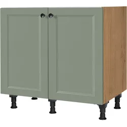 Spülenschrank NOBILIA ""Cascada", vormontiert, mit höhenverstellbaren Sockelfüßen", grün (front: lacklaminat schilf, korpus: eiche sierra nachbildung), B:90cm H:87cm T:58,3cm, Schränke, Breite 90 cm