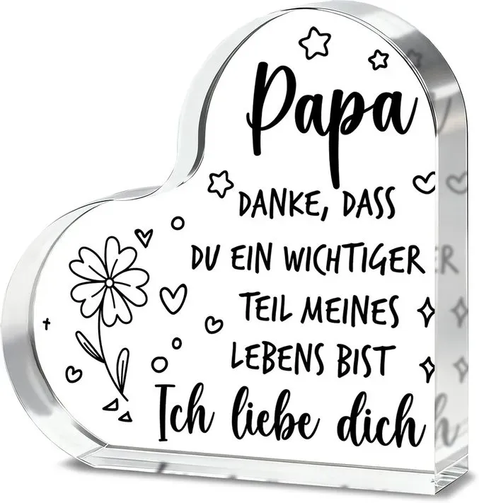 【3 € Rabatt ab 10 €】Alphynix 1 Stück Herz-Kristalltafel, „Papa, DANKE DASS DU EIN WICHTIGER TEIL MEINES LEBENS BIST“, Geschenk für den Vater mit Blumen- und Sternmotiven