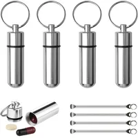 NITAIUN 4 Stück Pillendose Schlüsselanhänger WasserdichteTragbare Aluminium Pillenbox mit 4 Löffel Pillenhalter Tablettendose Organizer Pille Container für Camping Wandern Reisen Outdoor (Silber)