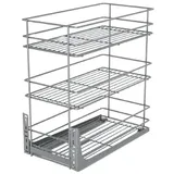 Stolmet Schrankauszug Schrankkorb mit Vollauszug Ausziehbare Küchenschublade mit Soft Close System Korbauszug für Küchenschrank Schrank mit Außenbreite von 50 cm 3 Ablagen 480 x 545 x 450 mm Silber