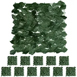 Relaxdays Sichtschutz Efeu, 12er Set, je Heckenmatte 50x50 cm, künstliche Hecke Garten & Balkon, Blätterzaun, dunkelgrün