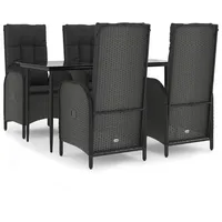 vidaXL Polyrattan Garten-Essgruppe 5-tlg. schwarz inkl. Kissen 3185169