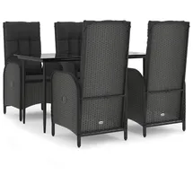 vidaXL Polyrattan Garten-Essgruppe 5-tlg. schwarz inkl. Kissen 3185169