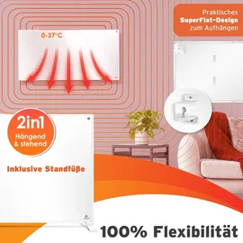 Kesser KESSER® Infrarotheizung Energiesparend Infrarot 2in1 Standgerät & Wandmontage Elektroheizung mit Fernbedienung Thermostat & App-Steuerung Timer Elektrisch Heizpaneel Heizung Konvektor Standfüße