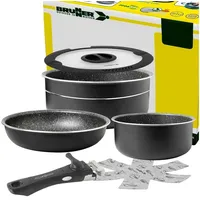 Brunner Brunner: Camping Kochgeschirr Alu-Topfset (Töpfe und Pfannen) - 4+1 teilig Mini ø 20 cm Pirate Vakuum - 4 Personen, Stapelbar, Antihaft, Leicht, Hochwertig