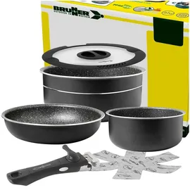 Brunner Brunner: Camping Kochgeschirr Alu-Topfset (Töpfe und Pfannen) - 4+1 teilig Mini ø 20 cm Pirate Vakuum - 4 Personen, Stapelbar, Antihaft, Leicht, Hochwertig