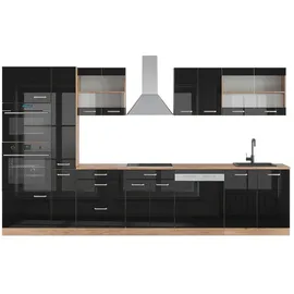Vicco Küchenzeile R-Line 350 cm Schwarz Hochglanz/Eiche