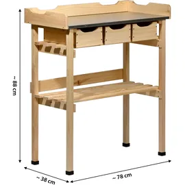 Dobar Pflanztisch mit 3 Schubladen 78 x 88 x 38 cm Natur