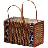 Picknick-gewebekorb, Korbgeflecht, Aufbewahrungstasche, , Gefaltet, Obsteinkauf, Lebensmittelgriff, Rattan, Gras, Faltbarer Bambuskorb B