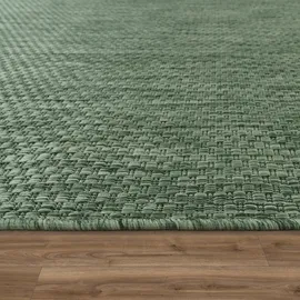Paco Home Outdoor Teppich, Flachgewebe Einfarbig Modern Wetterfest für Terrasse Küche 80x250 cm, Grün,