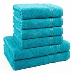 Handtuch Set HAMMETEX "6-teiliges Handtuch Set, 100% Baumwolle, Weich & Saugstark", blau (türkis), 6 tlg., Frottier, Obermaterial: 100% Baumwolle, Handtuch-Sets, mit Bordüre, einfarbig, weich