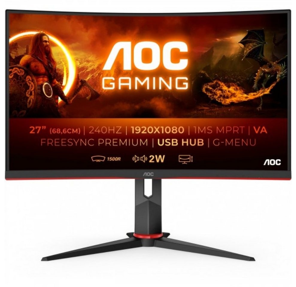 AOC C27G2ZU/BK Gaming Curved Curved-Gaming-LED-Monitor (68,60 cm/27 ", Full HD, 0,5 ms Reaktionszeit, 240 Hz, DisplayPort) schwarz WOOJA