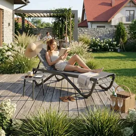 beautysofa SOMNENLIEGE Marina, 5-stufige Verstellung der Rückenlehne, mit Tisch, Metallrahmen, Grau