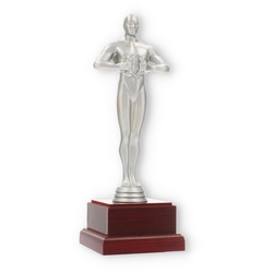Siegerfigur Victor silbermetallic auf mahagonifarbenen Holzsockel 26,5cm