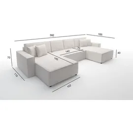 Fun Möbel Wohnlandschaft Schlafsofa Sofa CONOR PREMIUM Kunstleder Weiß - Weiß