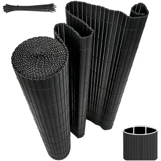WOLTU PVC Sichtschutzmatte 100x300cm, Wetterfester Sichtschutzzaun UV-beständig für Optimale Privatsphäre, Robuste Zaunblende ohne Bohren für Garten, Terrasse und Balkon, Grau