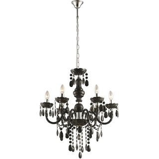 GLOBO Kronleuchter Metall Hängelampe Schlafzimmer Chrom Lüster Pendellampe 5 Flammig Chrom, Acryldekor schwarz, 6x E14, DxH 57x166cm