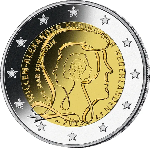 2 Euro Gedenkmünze "200 Jahre Monarchie Niederlande" 2013 aus den Niederlanden