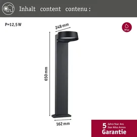 Paulmann LED Pollerleuchte Capea Grand IP44 650mm 3000K 11,5W 1050lm 230V 108° Anthrazit