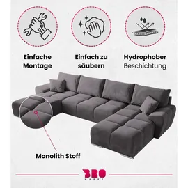 bromarkt Ecksofa NUBES Schlaffunktion, Bettkasten U-Form 372x184x85cm Rosa, - Rosa